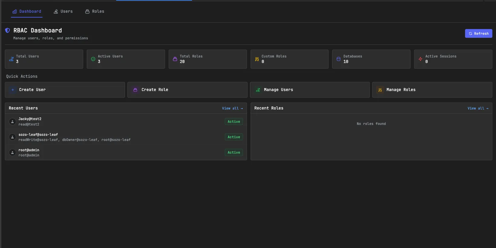 VisuaLeaf MongoDB Client - RBAC Dashboard to manage database users and permissions