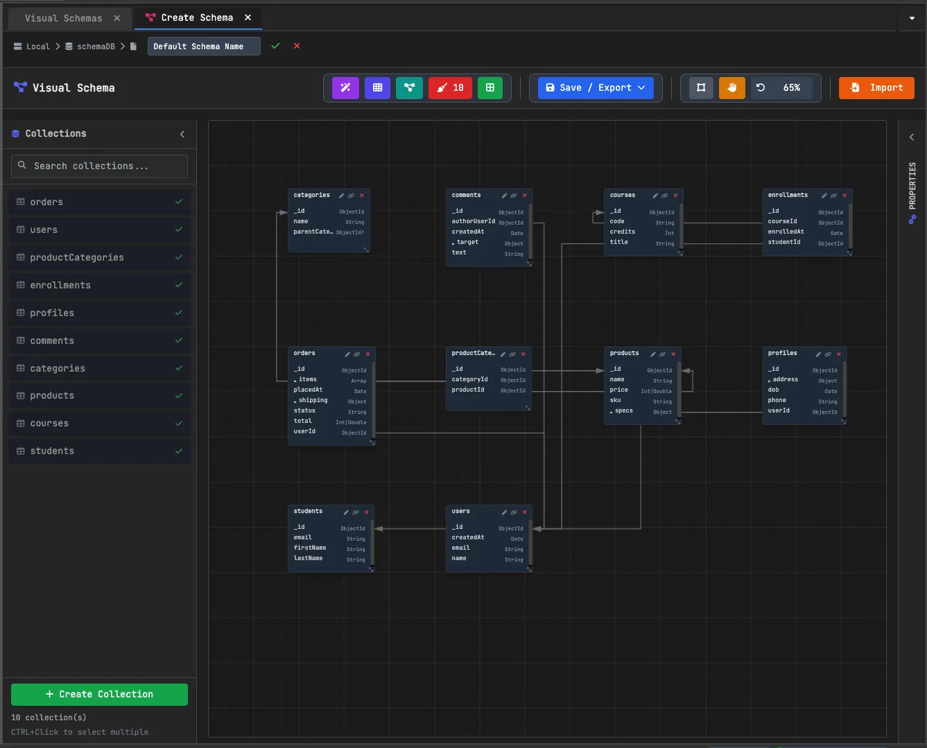 Visual Schema - Visualize and design your MongoDB schemas