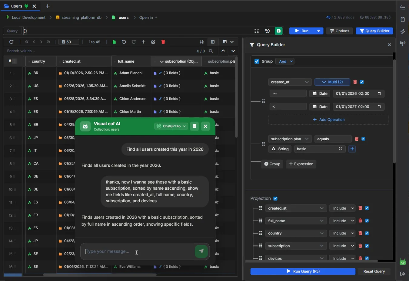 VisuaLeaf AI Assistant - AI-powered MongoDB assistant