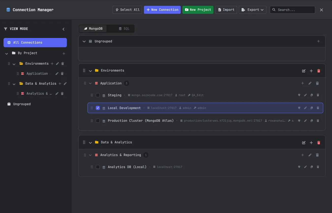 VisuaLeaf Connection Manager - Manage all your MongoDB connections