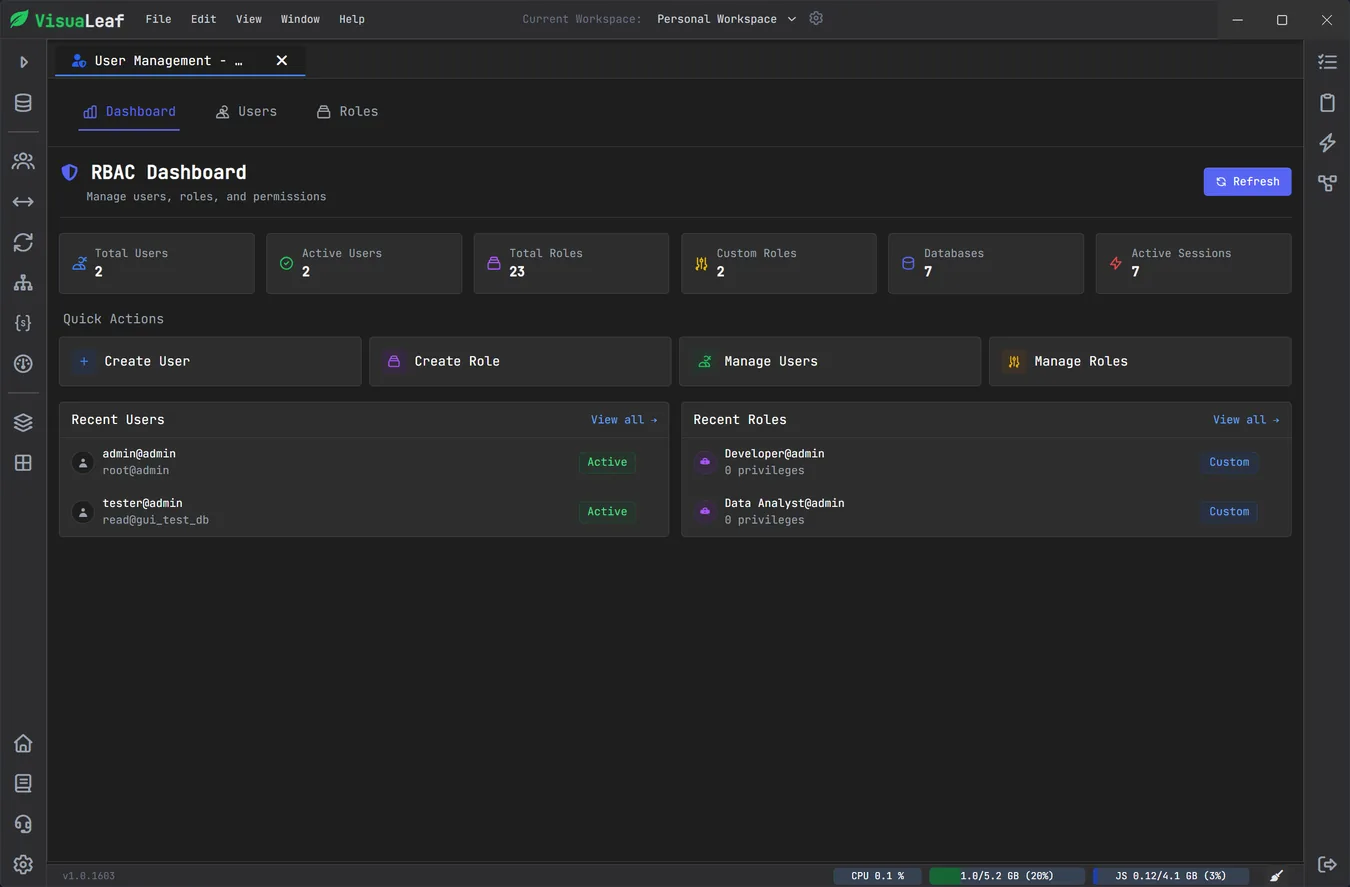 VisuaLeaf RBAC Dashboard - Manage all your MongoDB connections