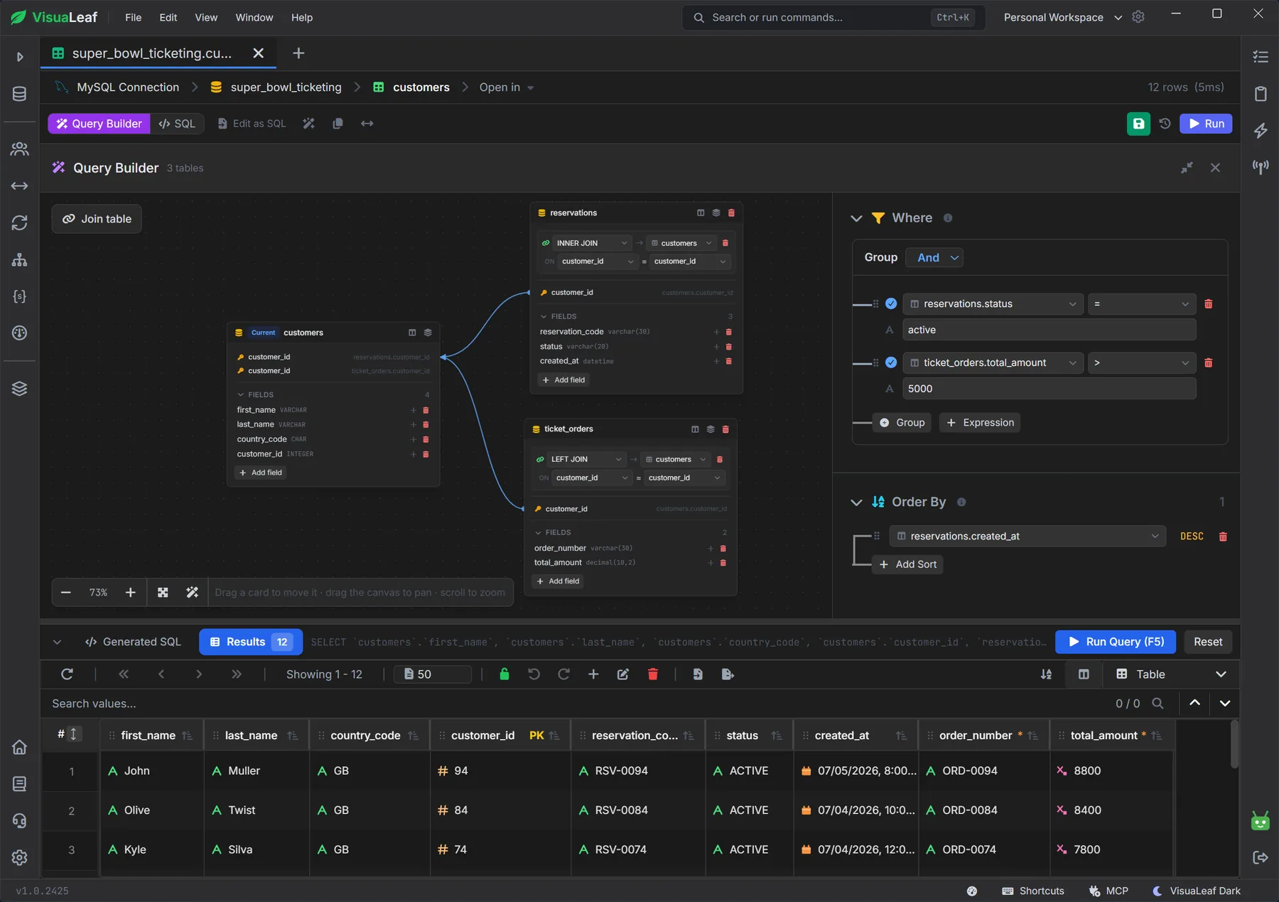 VisuaLeaf SQL Visual Query Builder screenshot