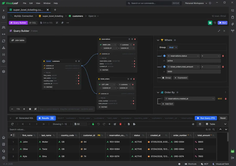 VisuaLeaf visual SQL query builder