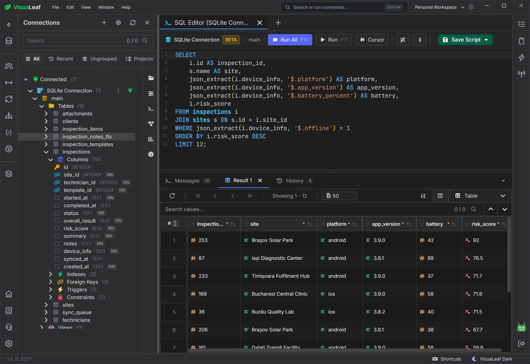 VisuaLeaf SQL Scripts screenshot