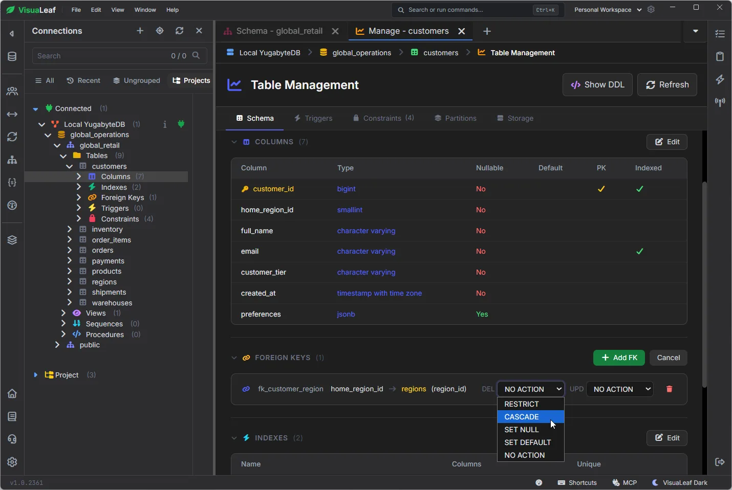 Table management on a YugabyteDB cluster