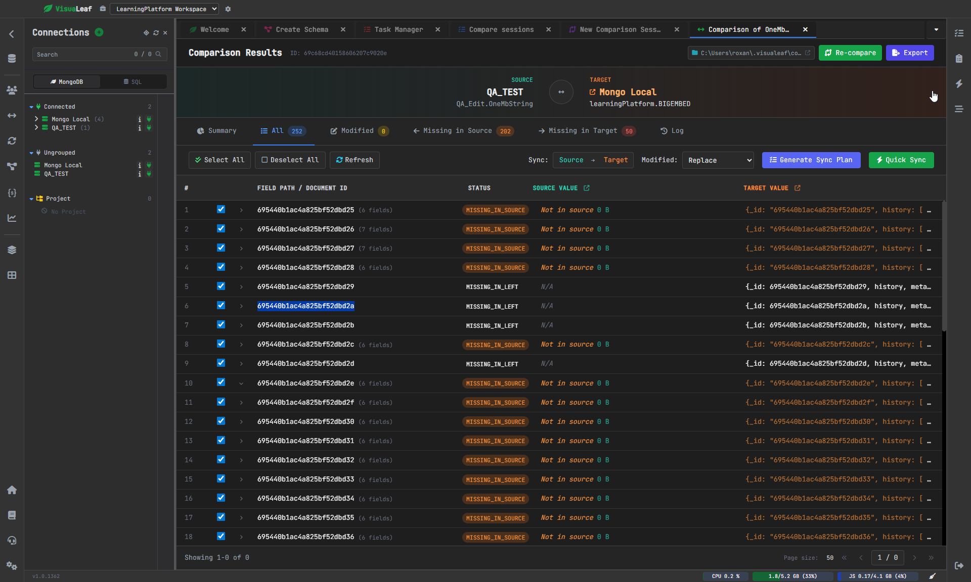 MongoDB collection compare tool