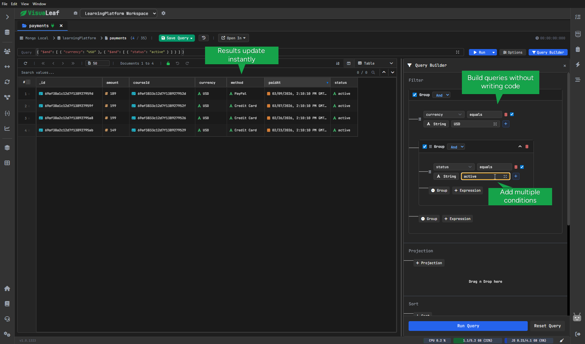 Visual MongoDB query builder with live results