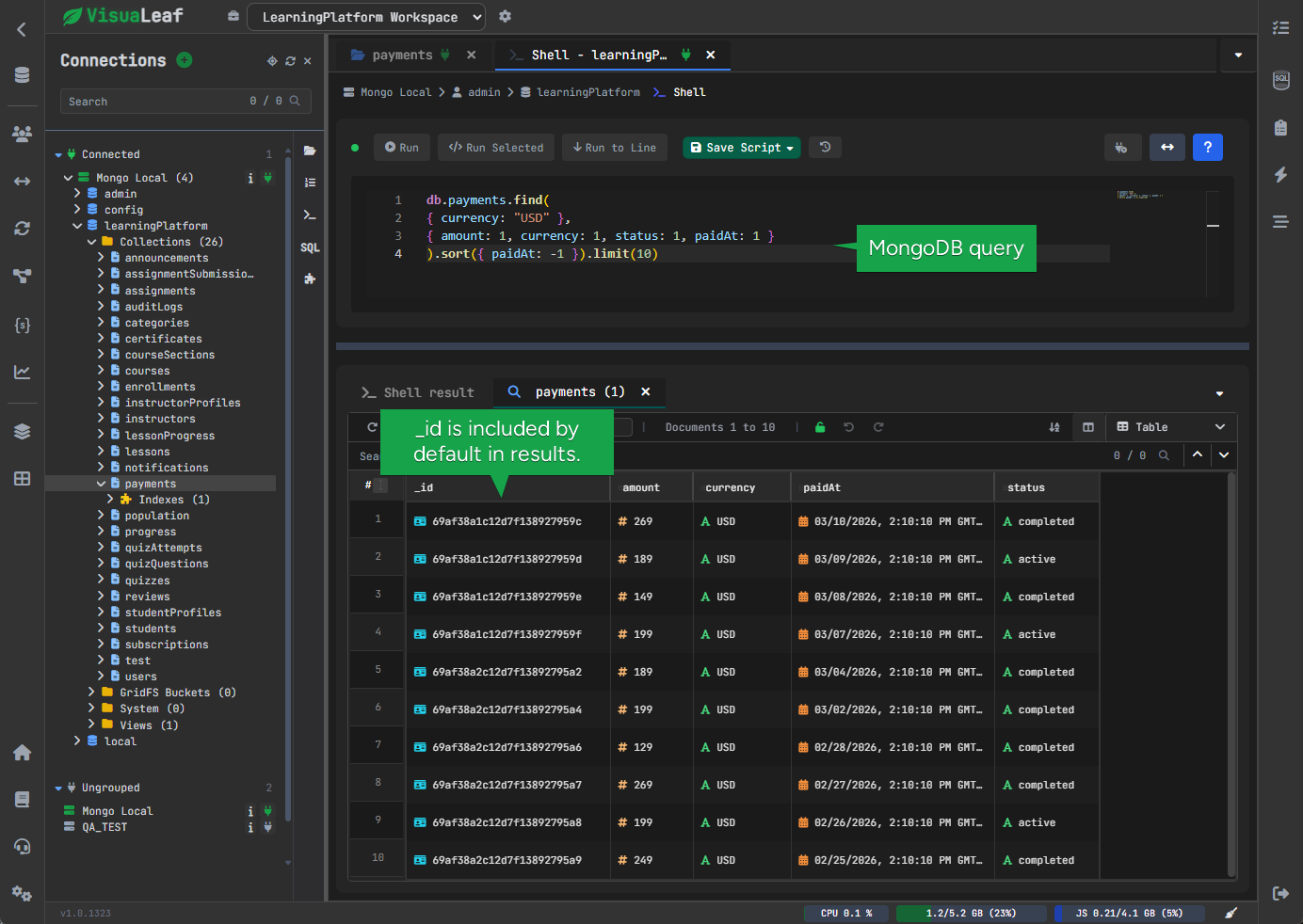 Run MongoDB queries to filter, sort, and limit data