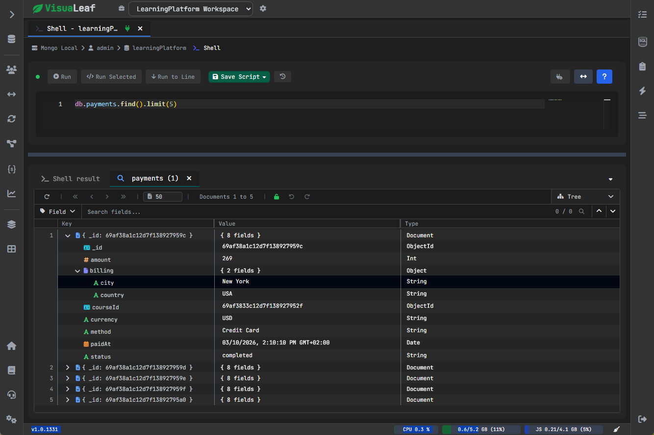 MongoDB tree view for exploring nested data step by step