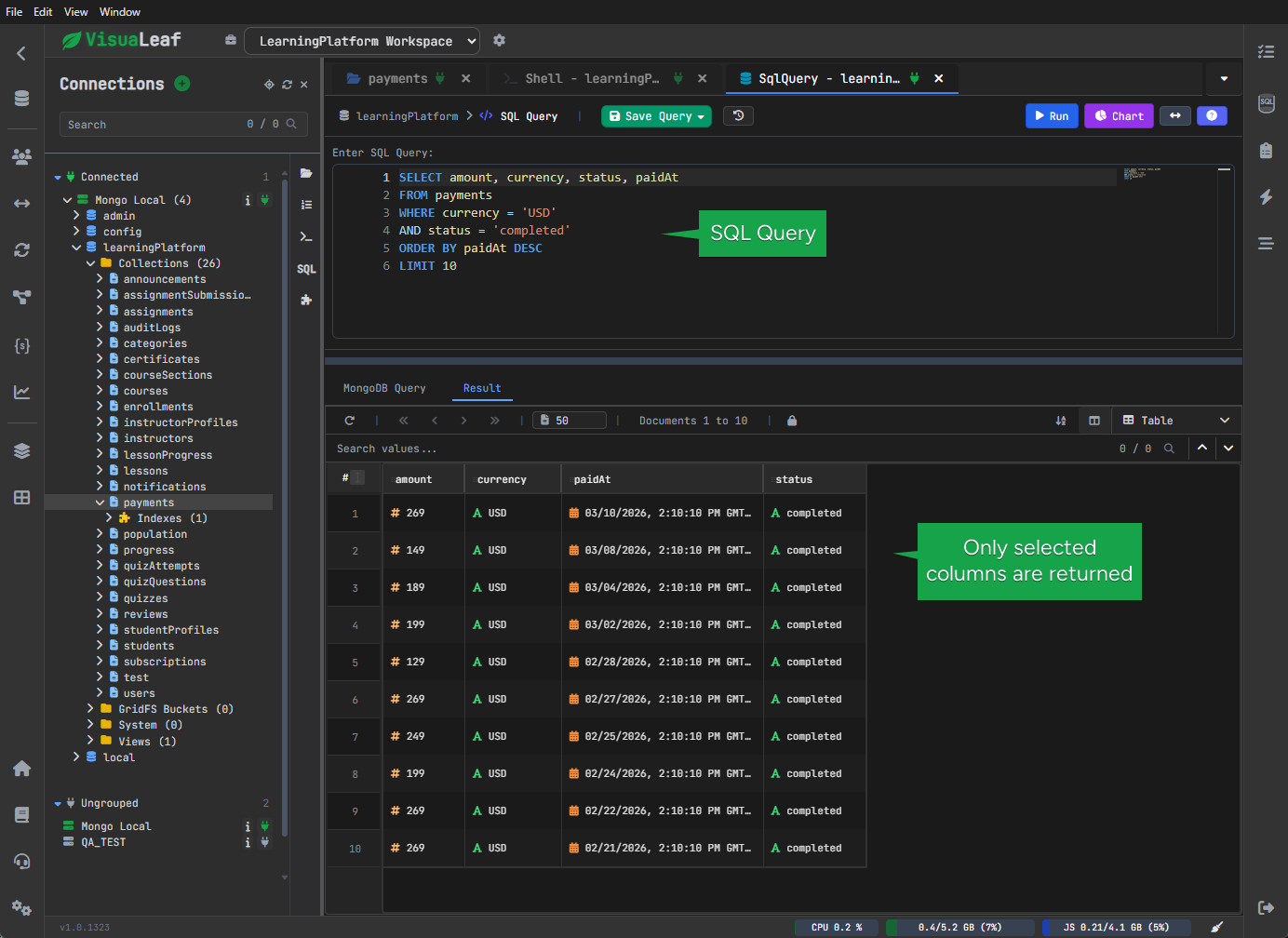 SQL-style MongoDB query for structured data retrieval