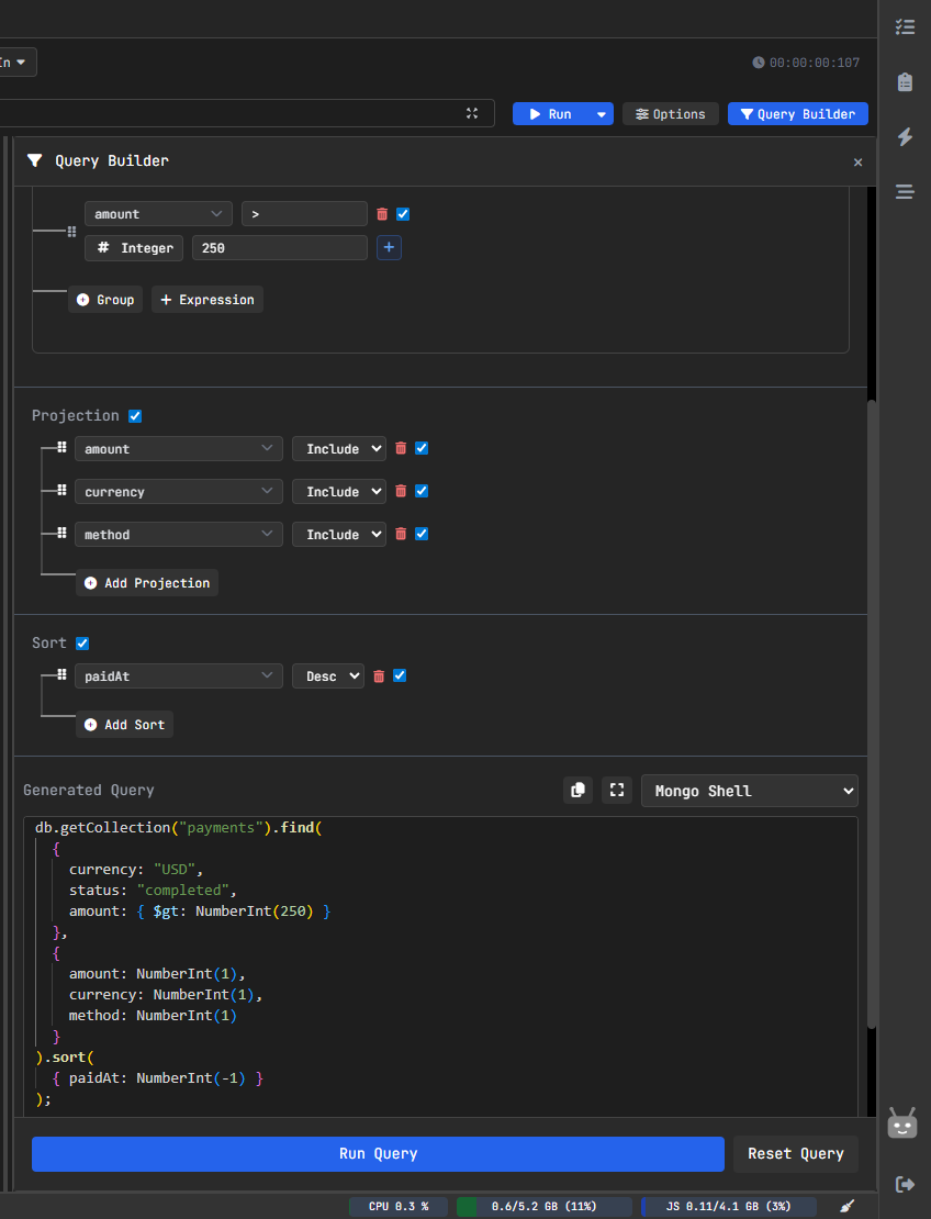 Visual MongoDB query builder with generated query code