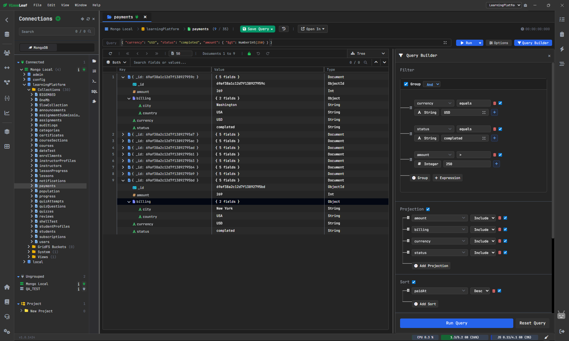 MongoDB query builder inside collection view for visual filtering
