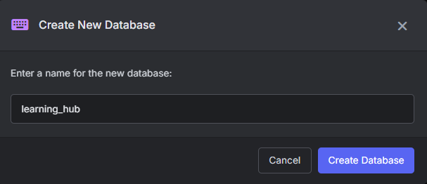 VisuaLeaf dialog for creating a new MongoDB database.