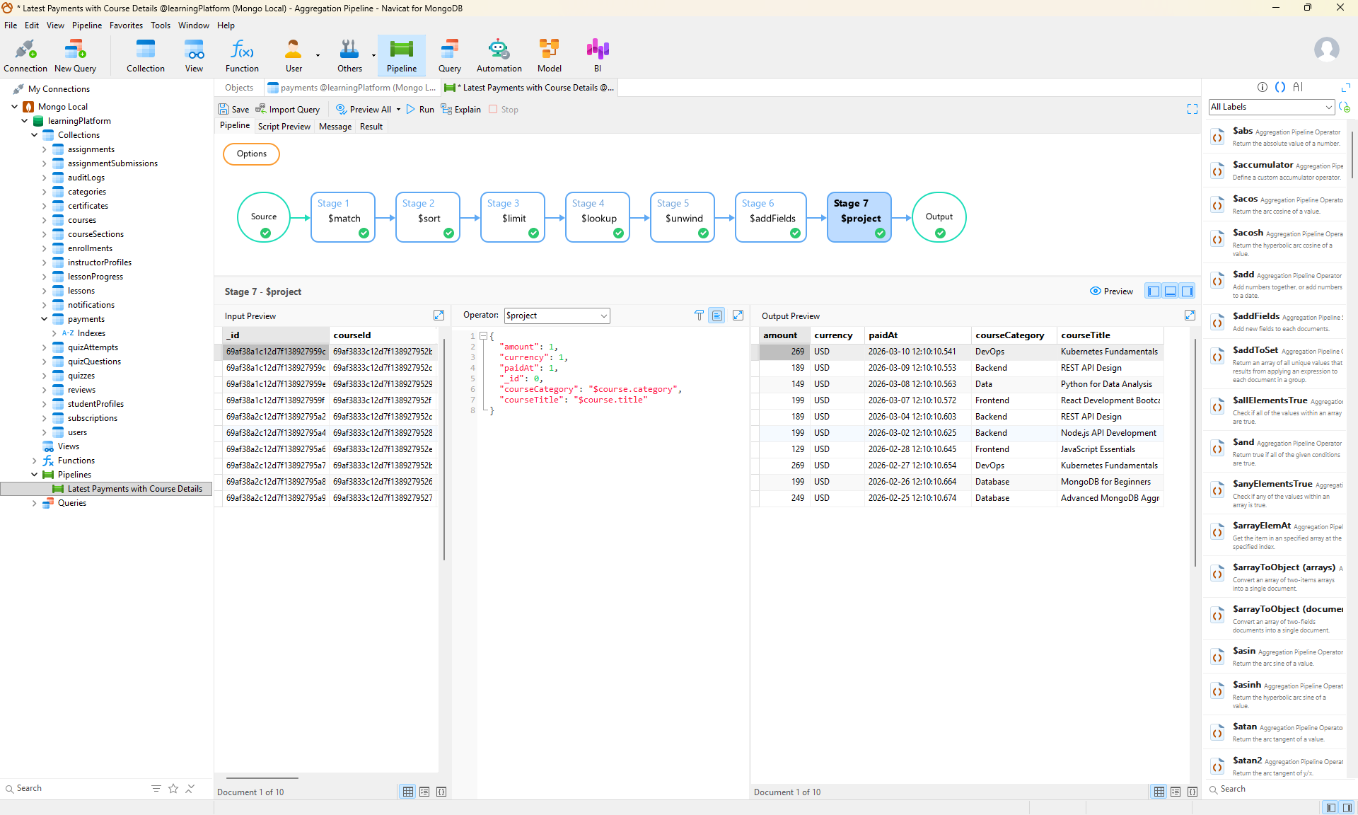 Navicat MongoDB aggregation and query editor