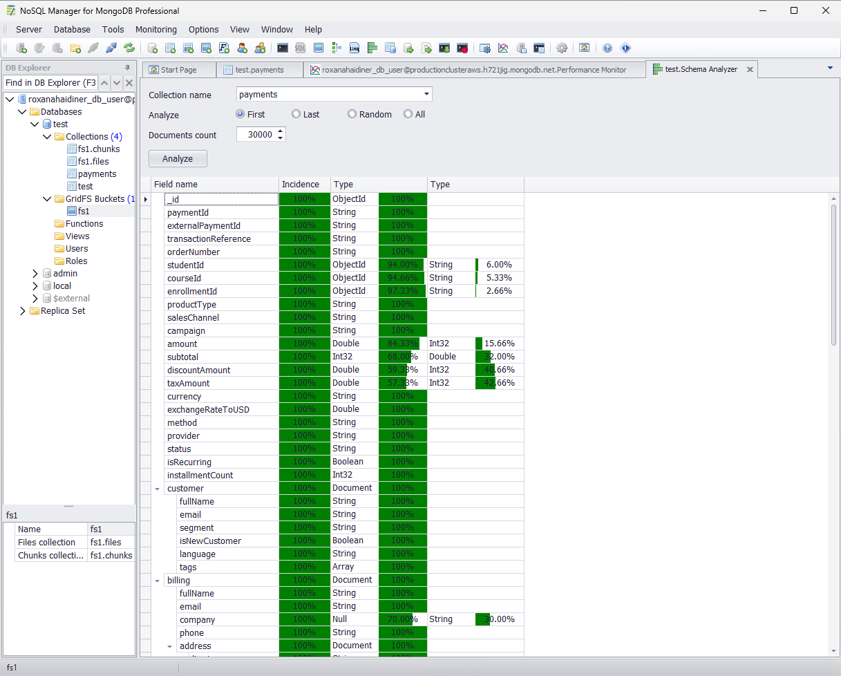 NoSQL Manager MongoDB schema analyzer