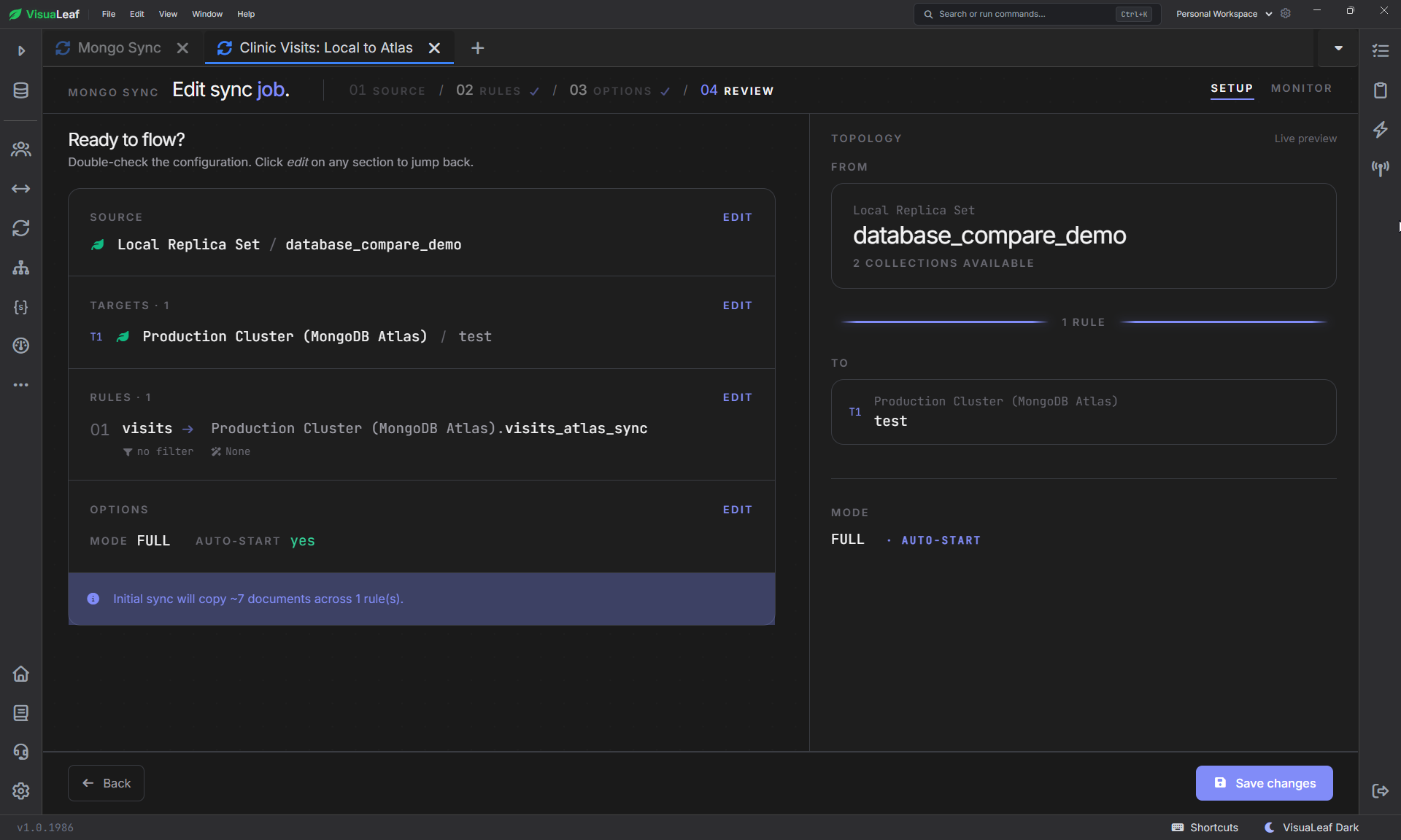 The complete local-to-Atlas configuration before launching the job.