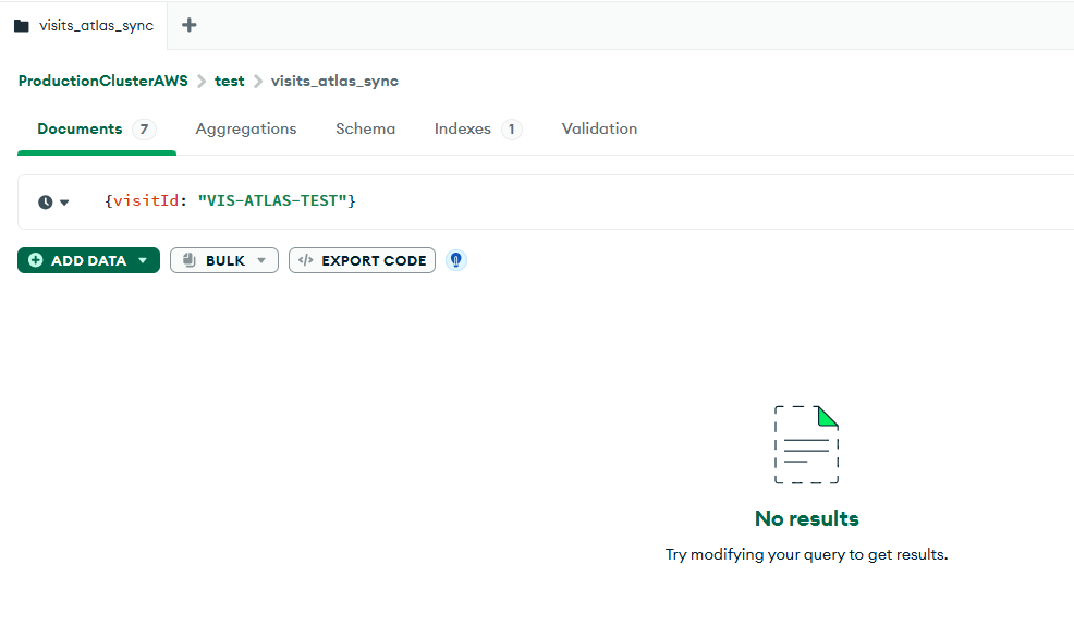 Deleting the local test document removes its synchronized Atlas copy.