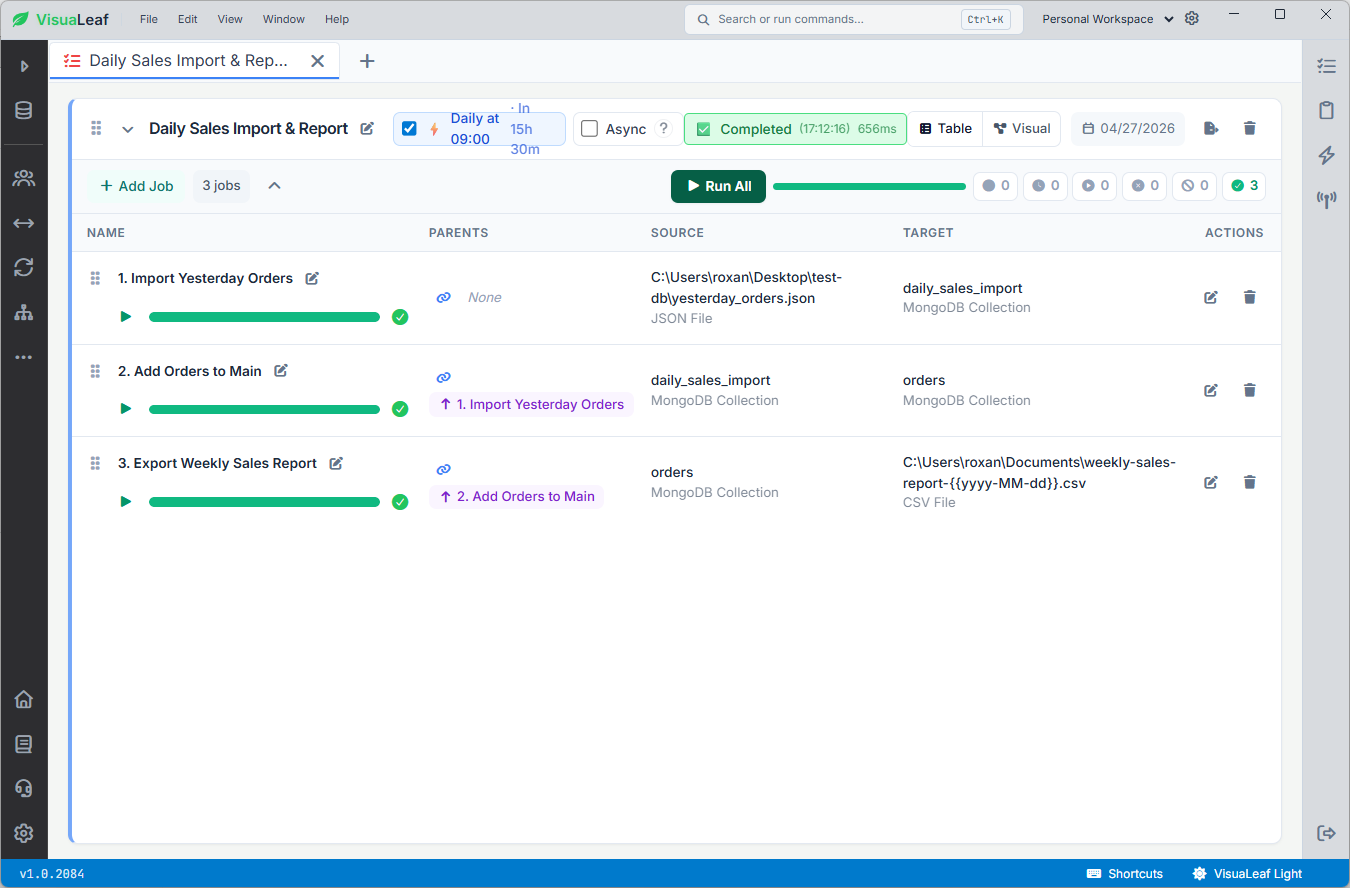 VisuaLeaf can turn import, copy, and export steps into one connected workflow.