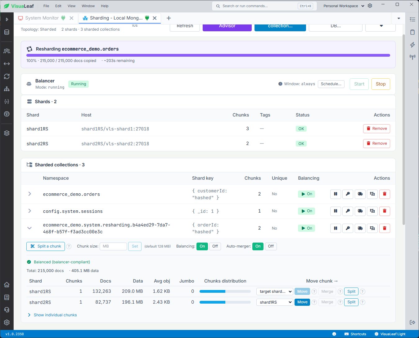 MongoDB resharding progress while copying 215,000 documents to a new shard key