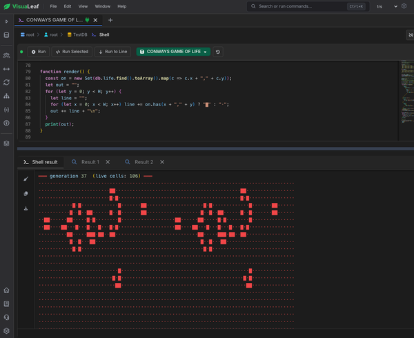 Conway's Game of Life Just Using  Mongo Shell