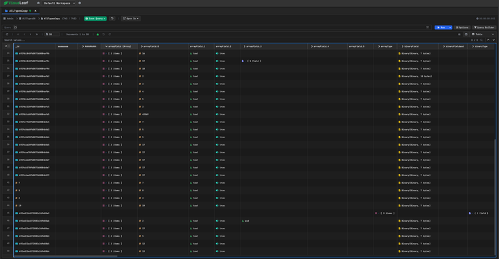 MongoDB data table view showing large dataset in a visual interface